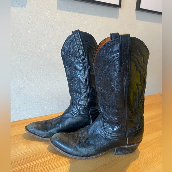 (SOLD) Vintage WIDE Lucchese Black Leather Mid-calf cowboy boots - Picture 6 of 9
